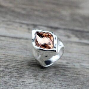 Zuri Cadance Mens Size 8 Rhombus Tourmaline Pink Crystal Silver Ring Gift Boxed